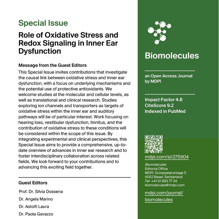 Sonderausgabe zu oxidativem Stress und Hörverlust im Journal Biomolecules